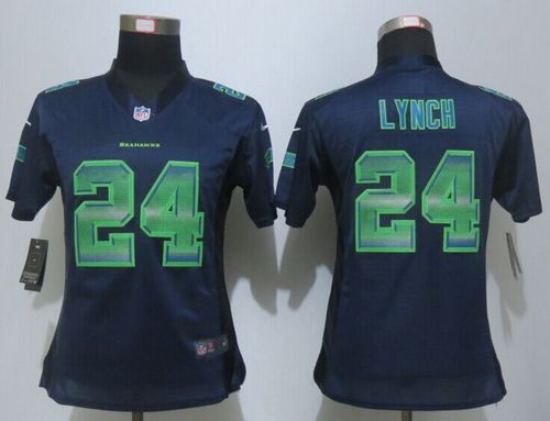 Nike Seahawks #24 Marshawn Lynch Steel Blue Team Color Women's Stitched NFL Elite Strobe Jersey - Click Image to Close